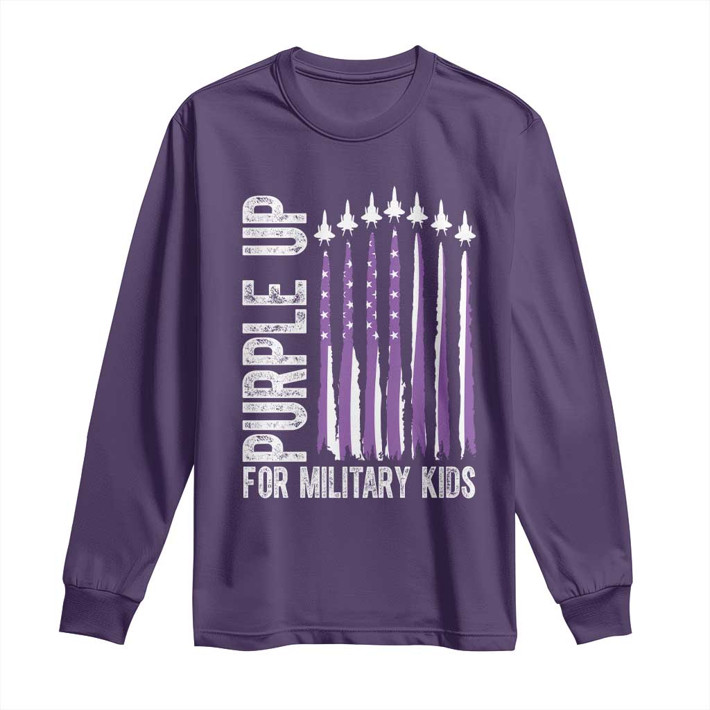 Purple Up For Military Kids Long Sleeve Shirt US Flag Military Child Support
