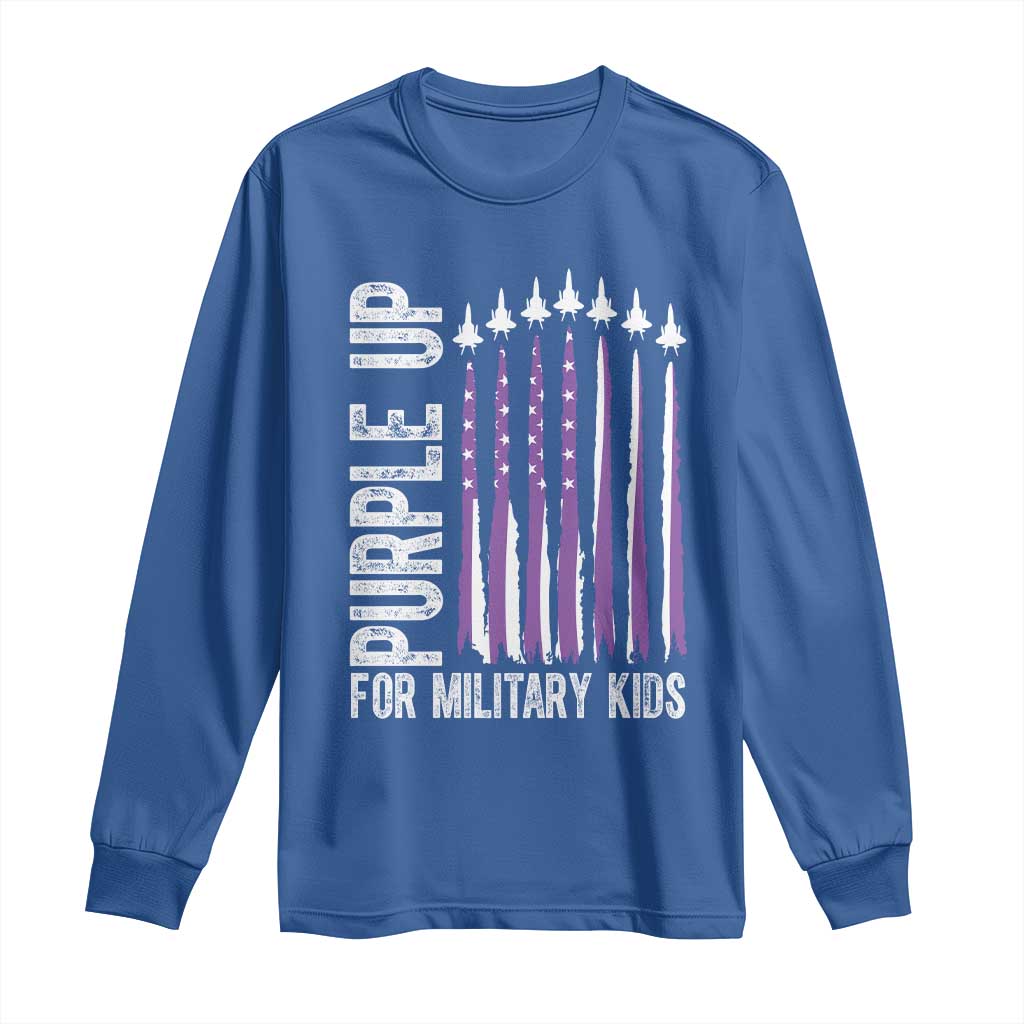 Purple Up For Military Kids Long Sleeve Shirt US Flag Military Child Support