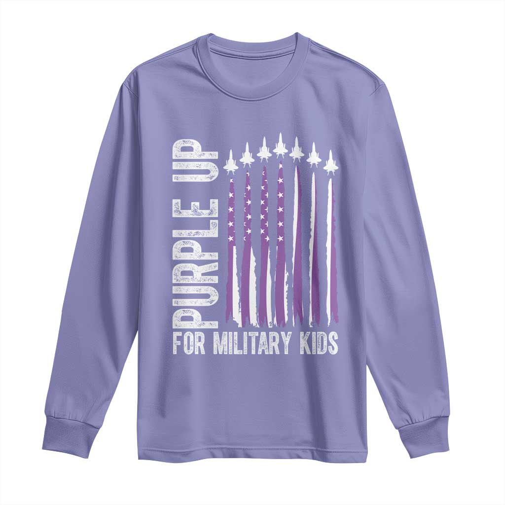 Purple Up For Military Kids Long Sleeve Shirt US Flag Military Child Support
