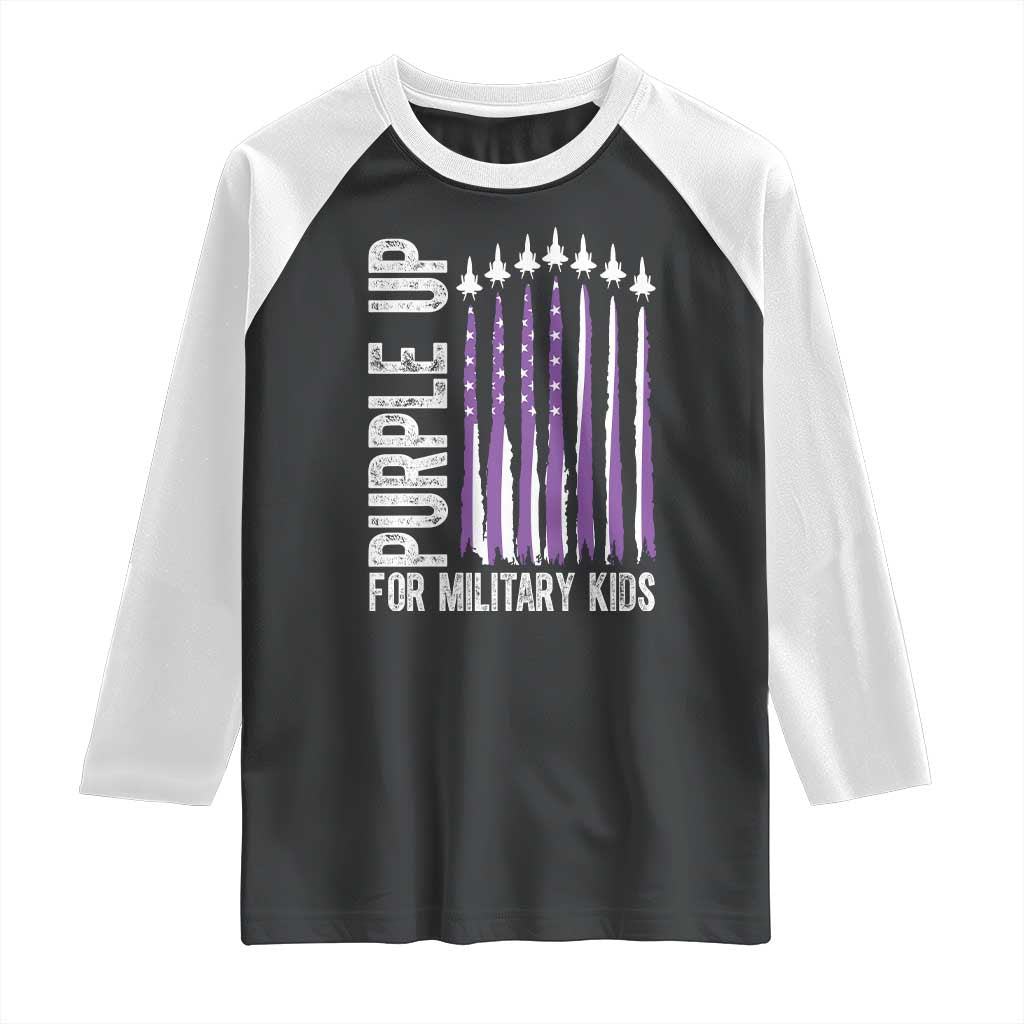 Purple Up For Military Kids Raglan Shirt US Flag Military Child Support