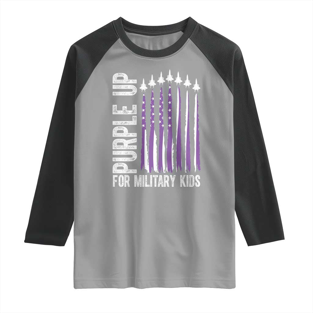 Purple Up For Military Kids Raglan Shirt US Flag Military Child Support