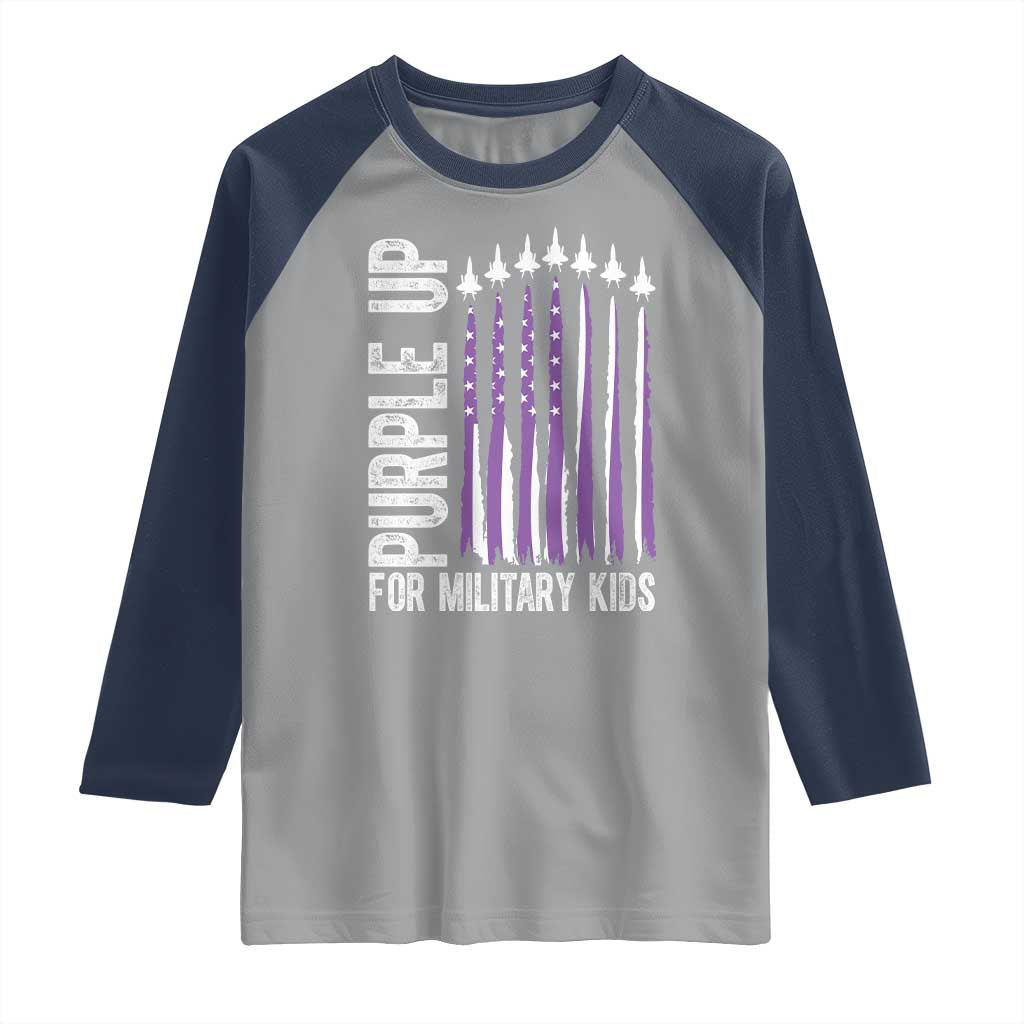 Purple Up For Military Kids Raglan Shirt US Flag Military Child Support