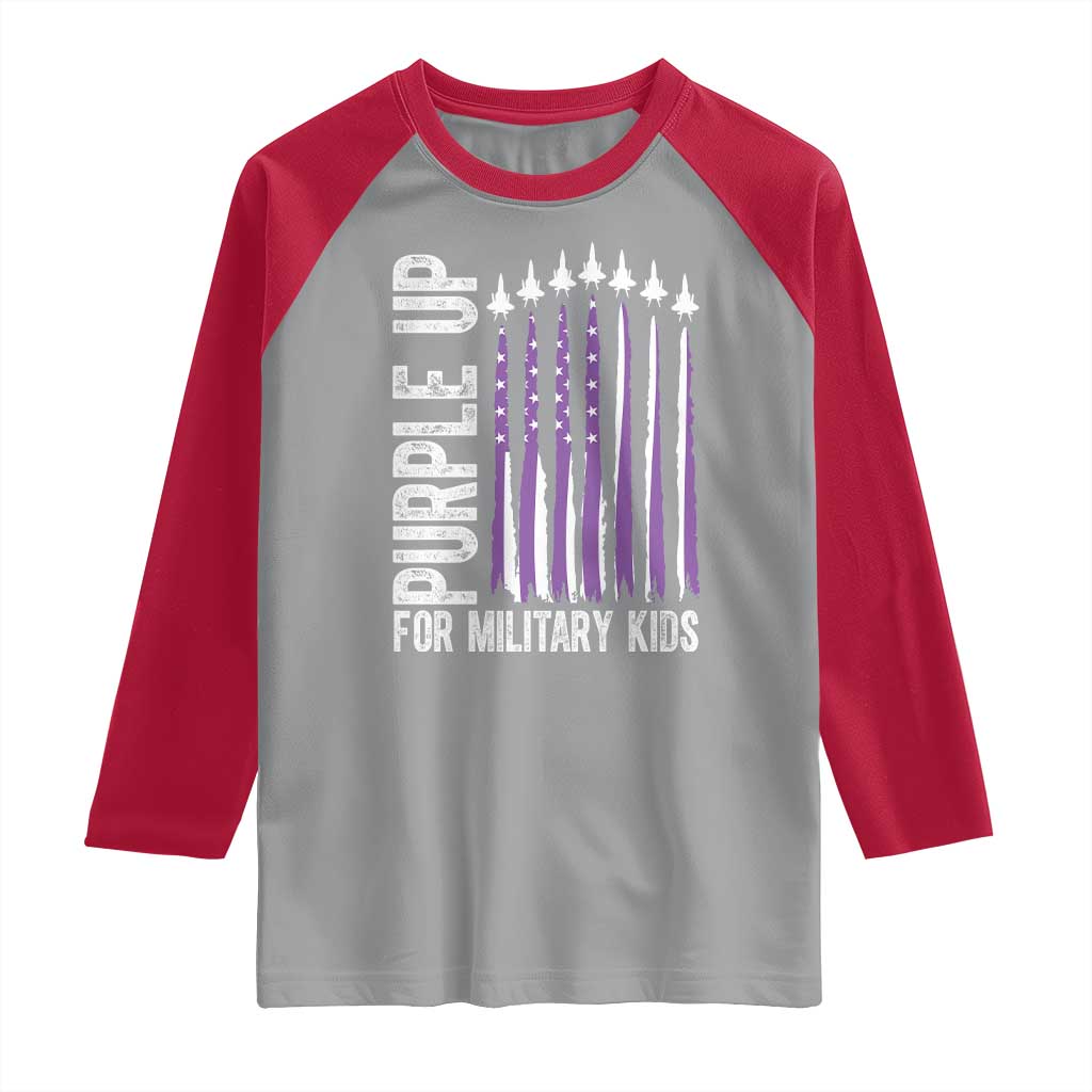 Purple Up For Military Kids Raglan Shirt US Flag Military Child Support