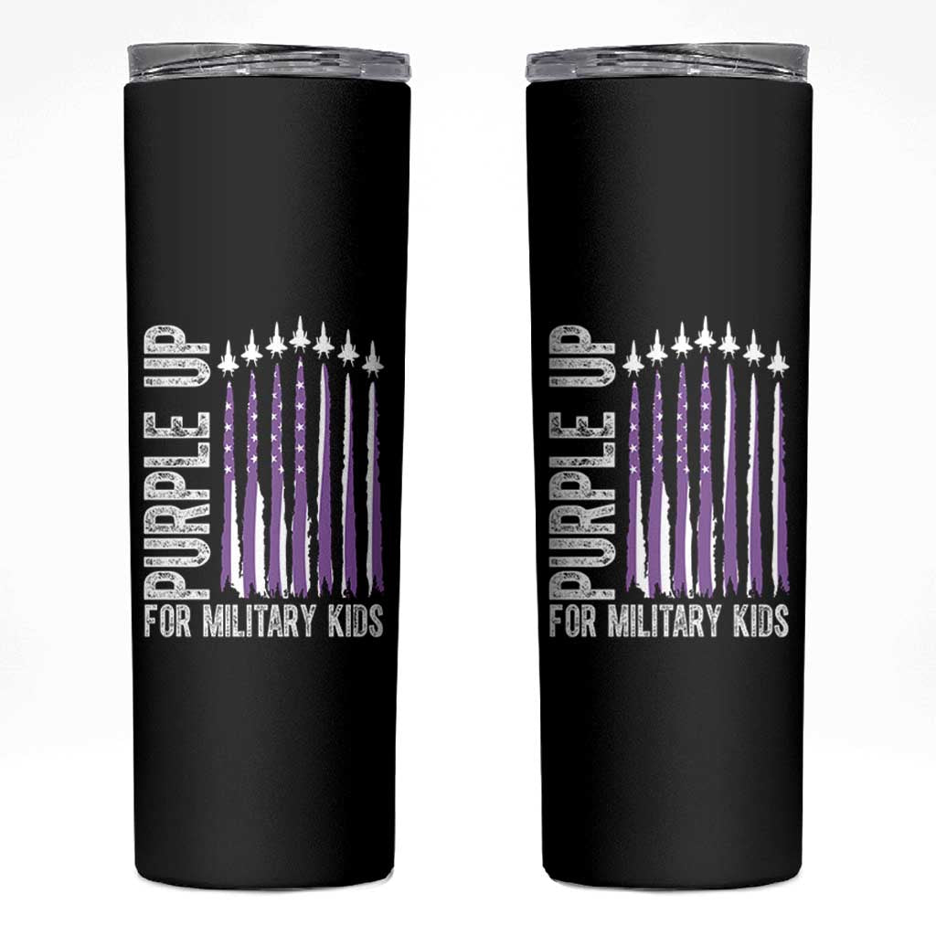 Purple Up For Military Kids Skinny Tumbler US Flag Military Child Support