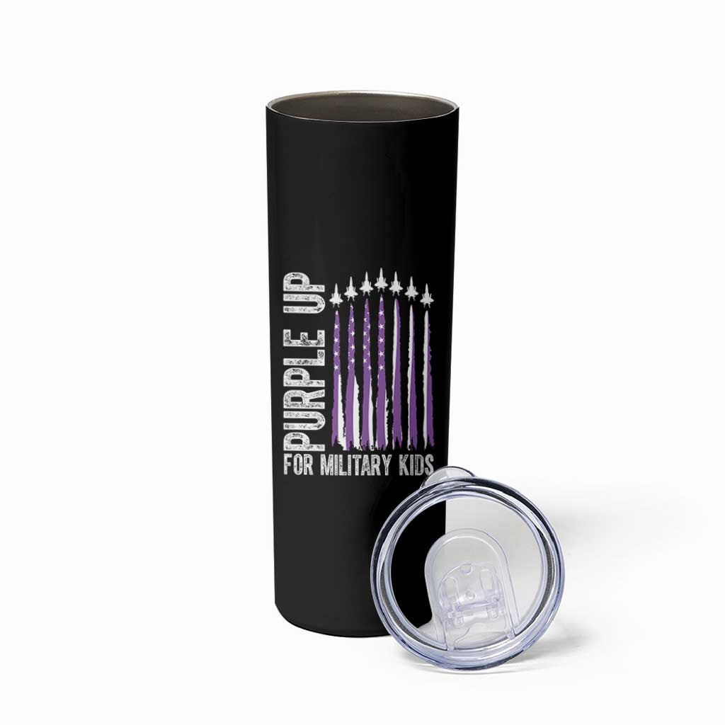 Purple Up For Military Kids Skinny Tumbler US Flag Military Child Support