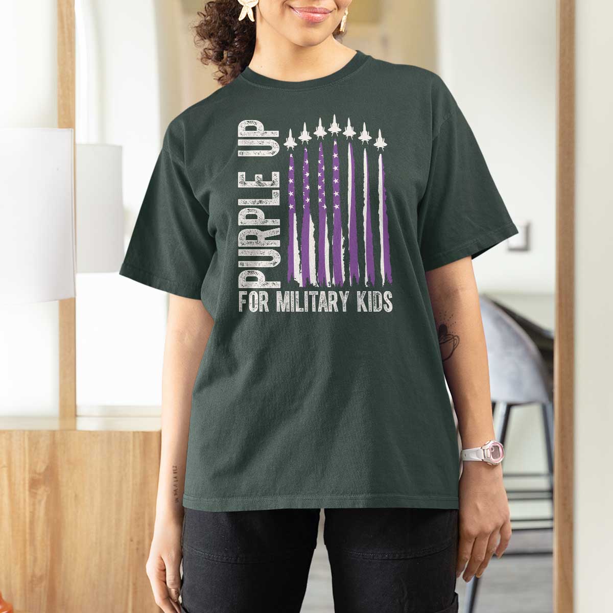 Purple Up For Military Kids T Shirt For Women US Flag Military Child Support