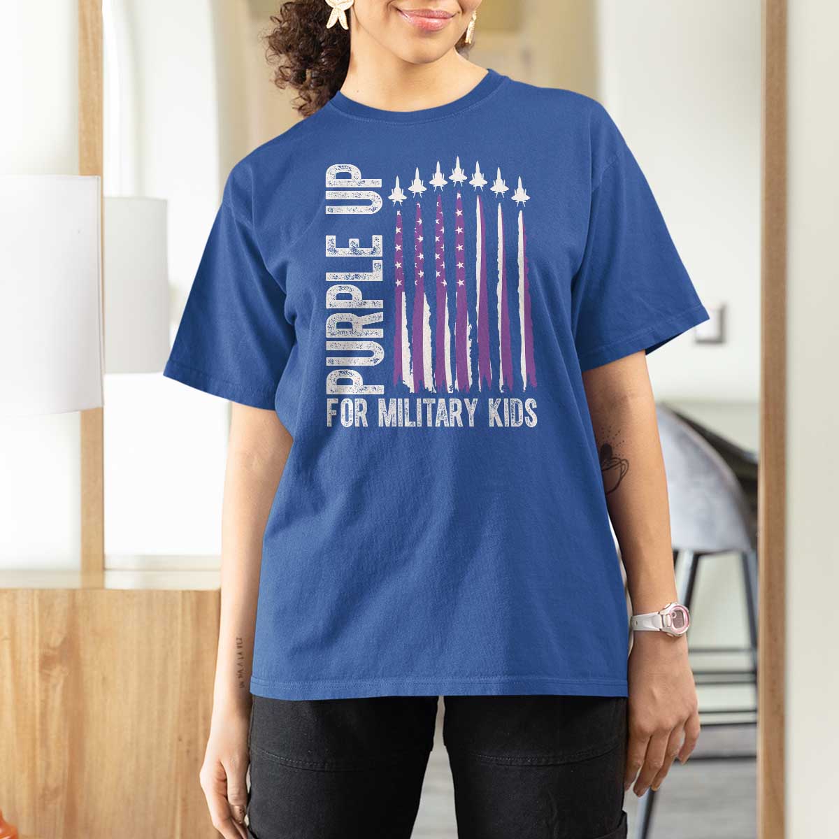 Purple Up For Military Kids T Shirt For Women US Flag Military Child Support