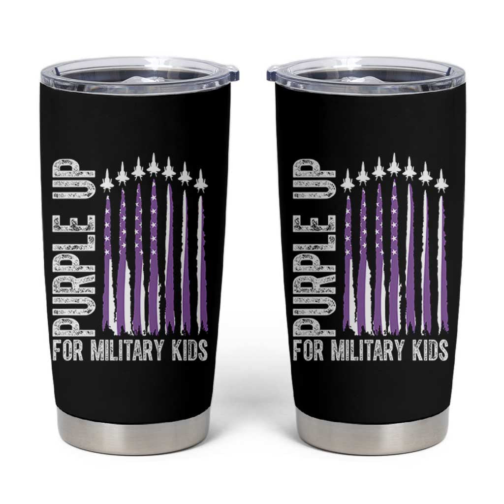 Purple Up For Military Kids Tumbler Cup US Flag Military Child Support