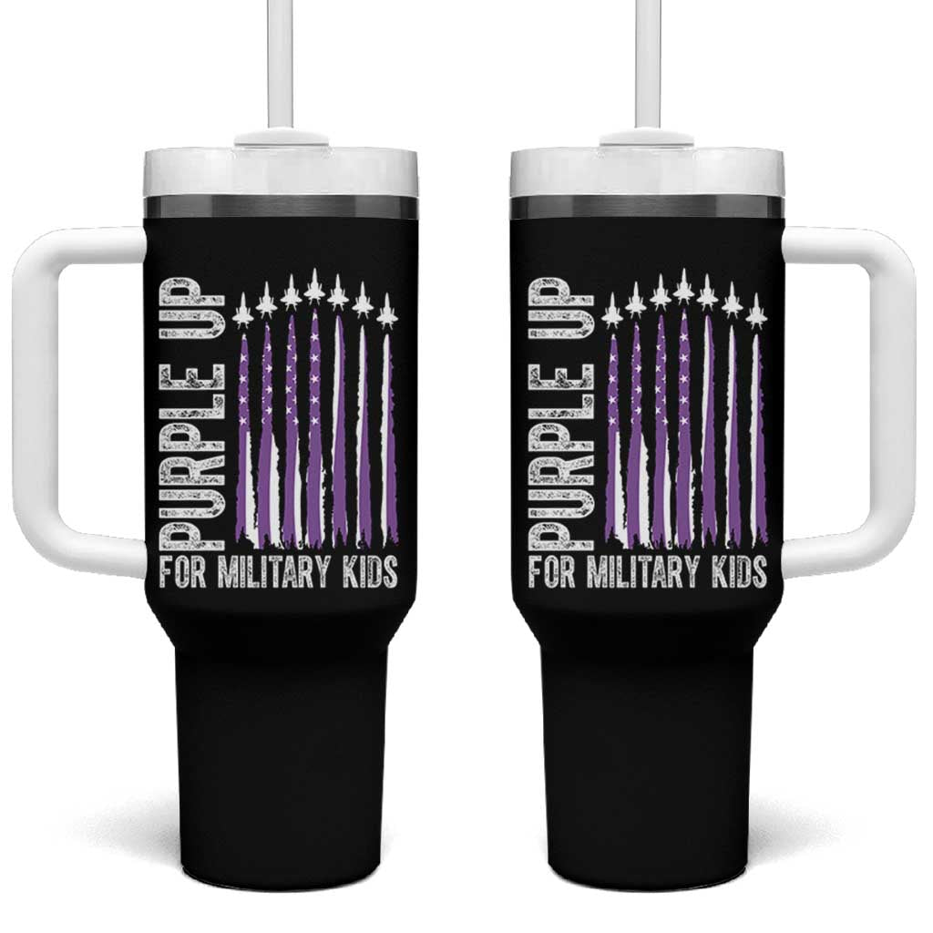 Purple Up For Military Kids Tumbler With Handle US Flag Military Child Support