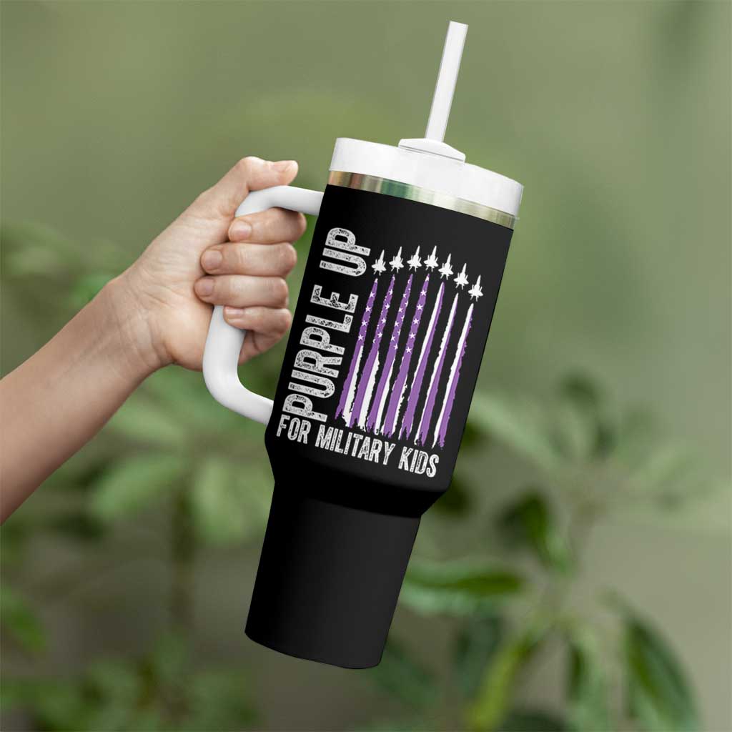 Purple Up For Military Kids Tumbler With Handle US Flag Military Child Support