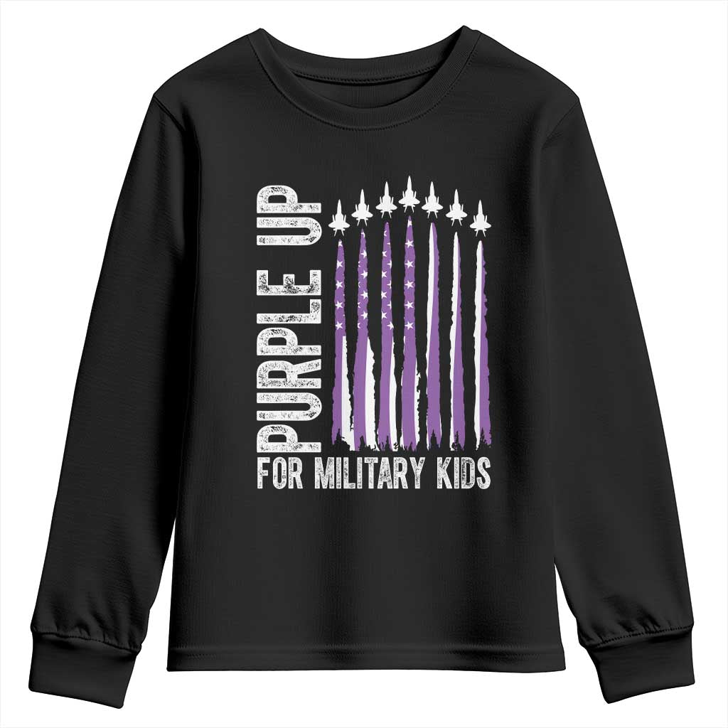 Purple Up For Military Kids Youth Sweatshirt US Flag Military Child Support