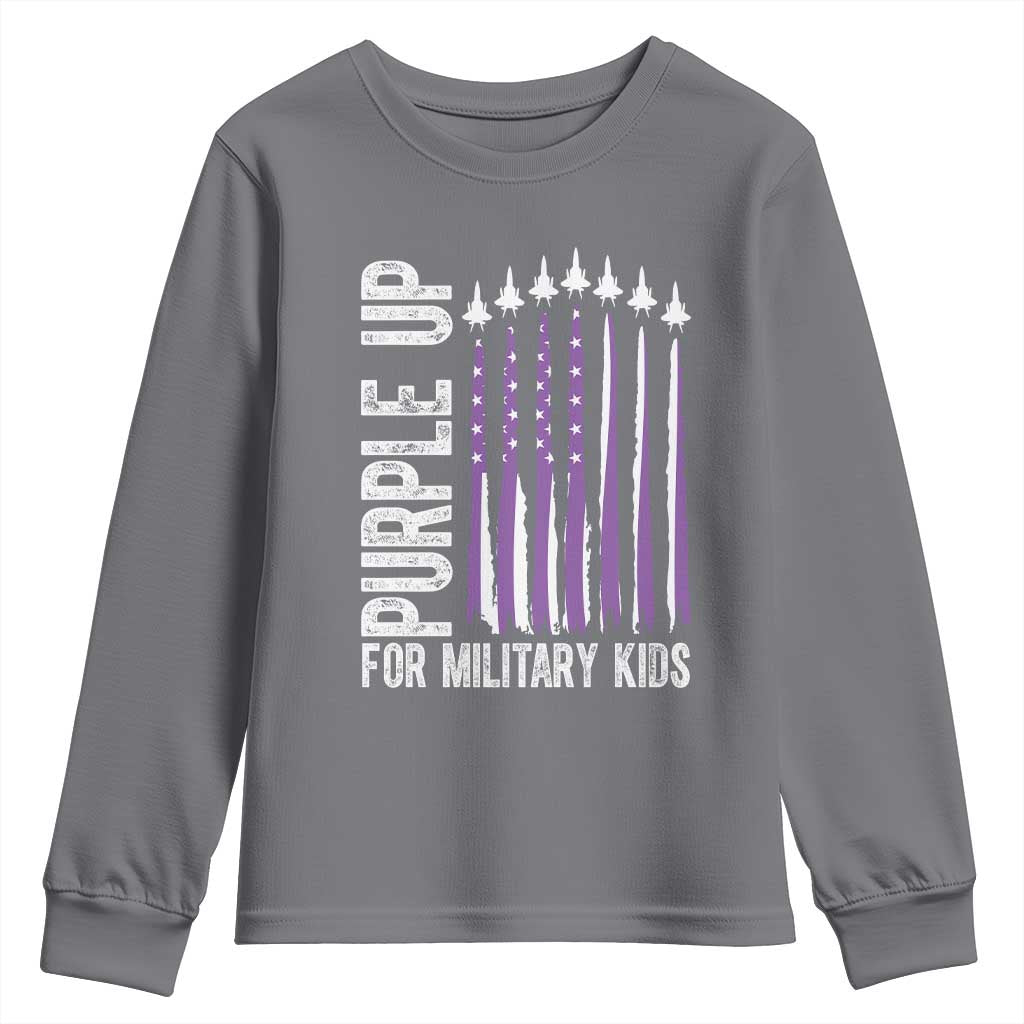 Purple Up For Military Kids Youth Sweatshirt US Flag Military Child Support