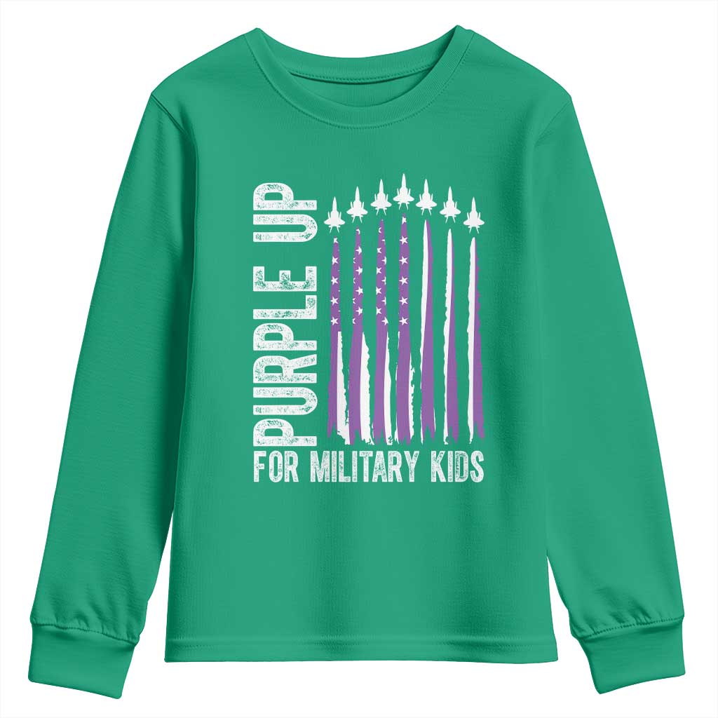 Purple Up For Military Kids Youth Sweatshirt US Flag Military Child Support