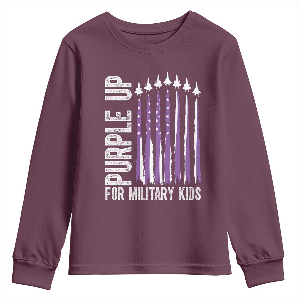 Purple Up For Military Kids Youth Sweatshirt US Flag Military Child Support