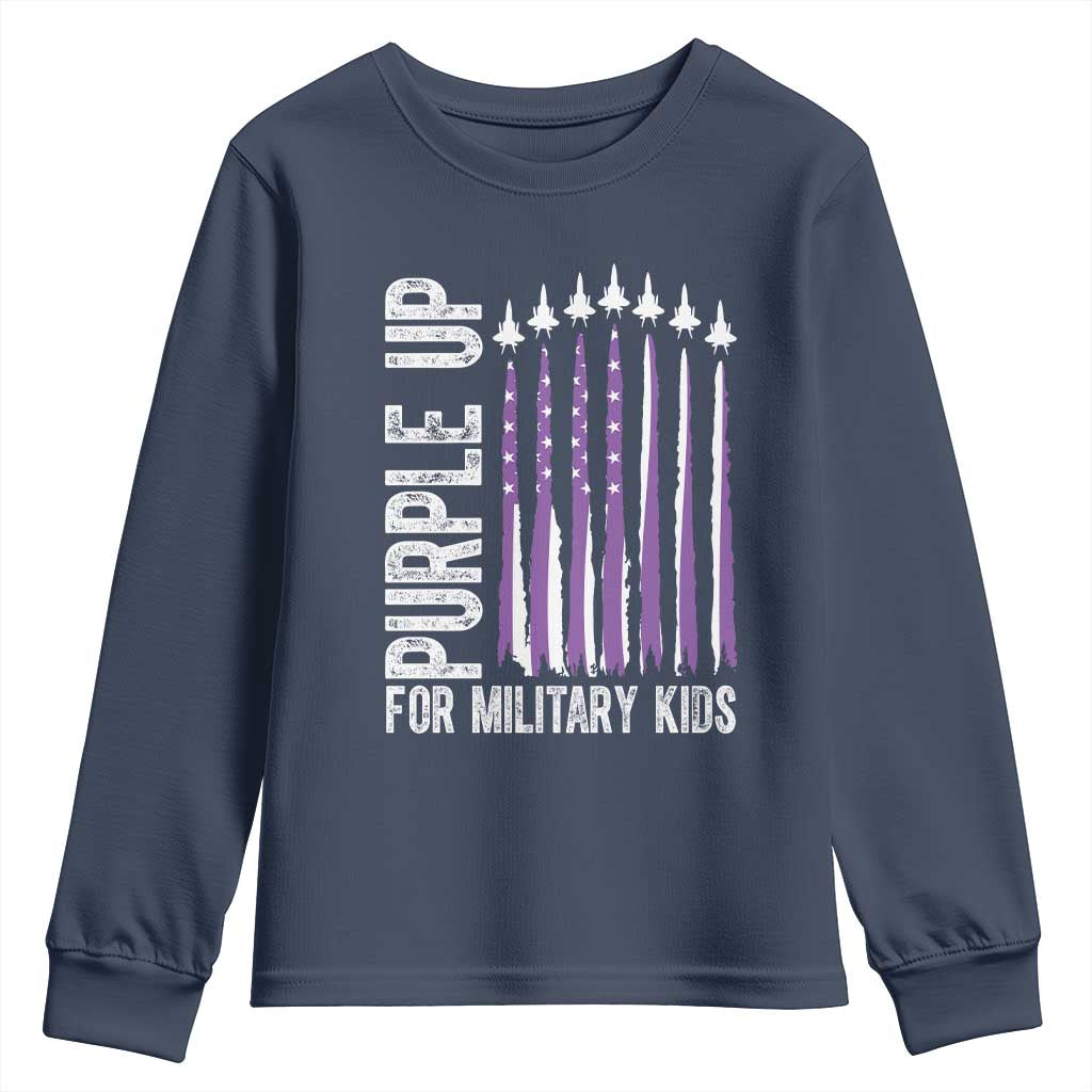 Purple Up For Military Kids Youth Sweatshirt US Flag Military Child Support