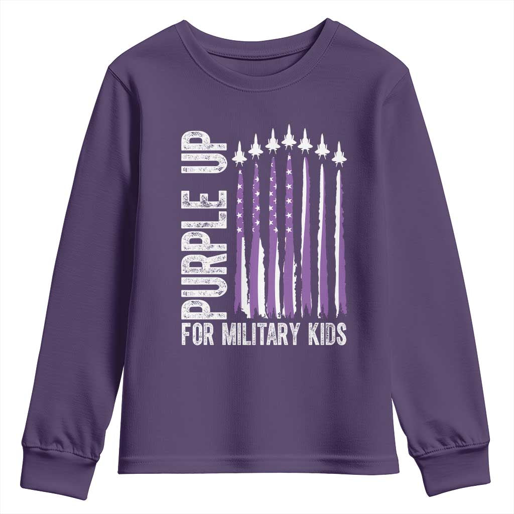 Purple Up For Military Kids Youth Sweatshirt US Flag Military Child Support
