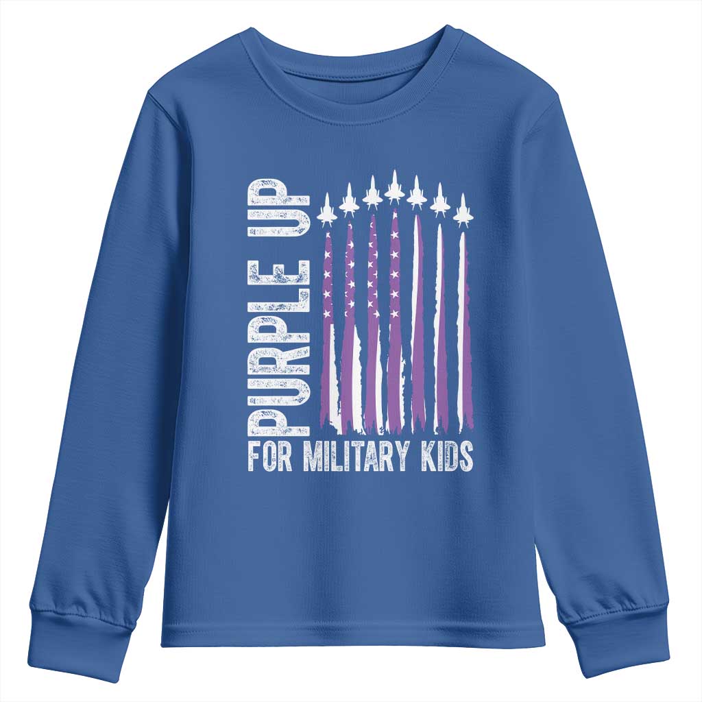 Purple Up For Military Kids Youth Sweatshirt US Flag Military Child Support