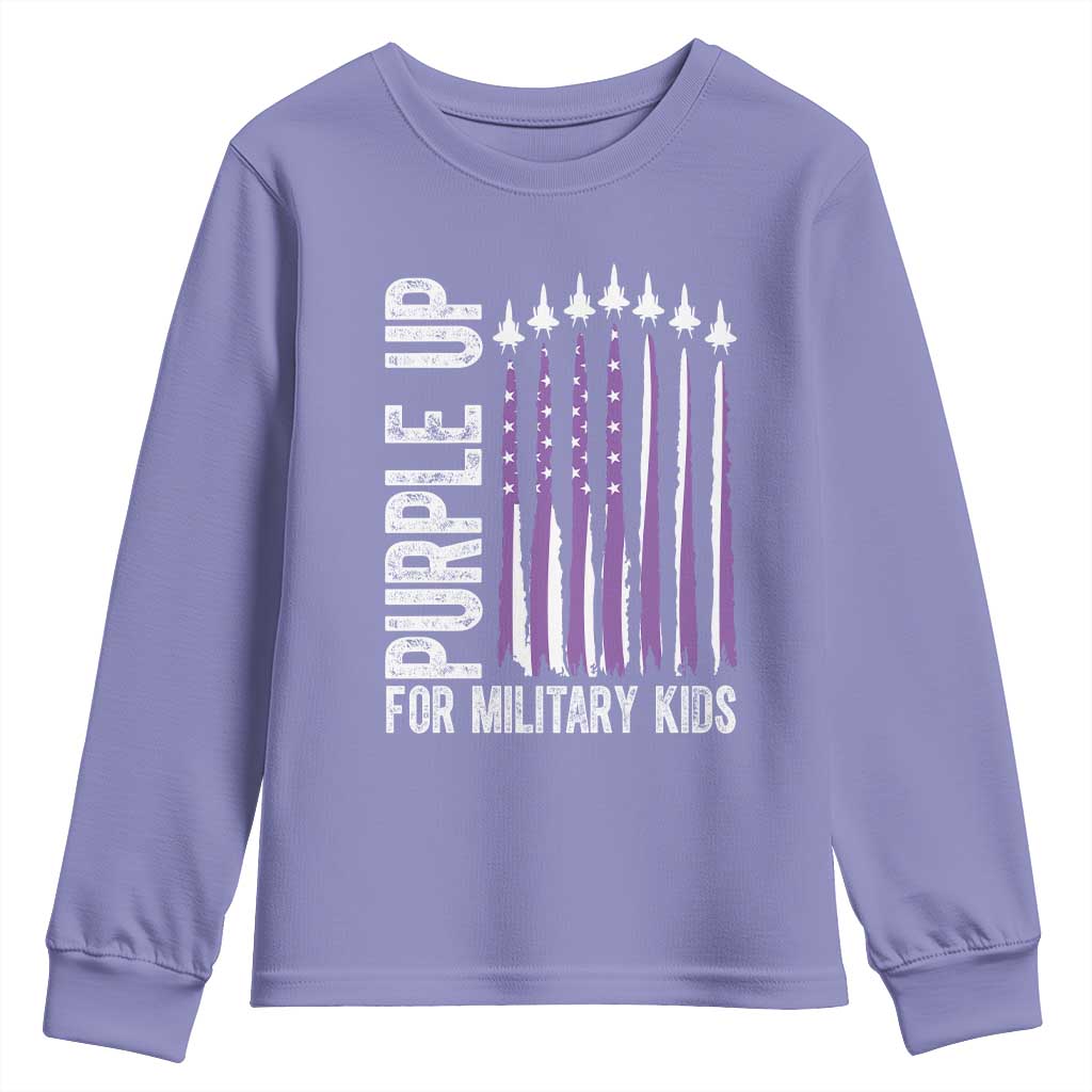 Purple Up For Military Kids Youth Sweatshirt US Flag Military Child Support