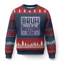 Bruh Purple Up For Military Kids Ugly Christmas Sweater Support Military Kids