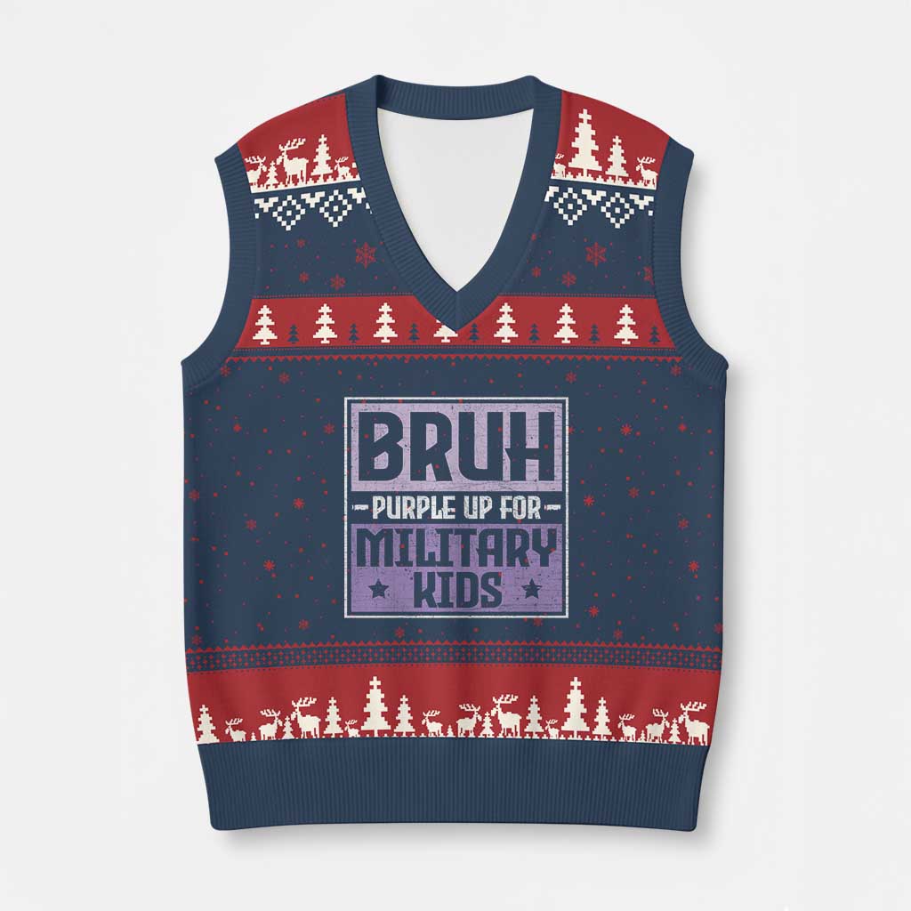 Bruh Purple Up For Military Kids V-Neck Knit Sweater Vest Support Military Kids