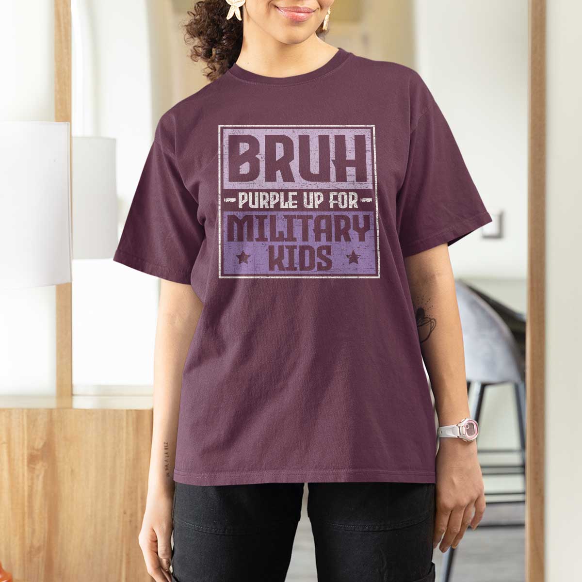 Bruh Purple Up For Military Kids T Shirt For Women Support Military Kids
