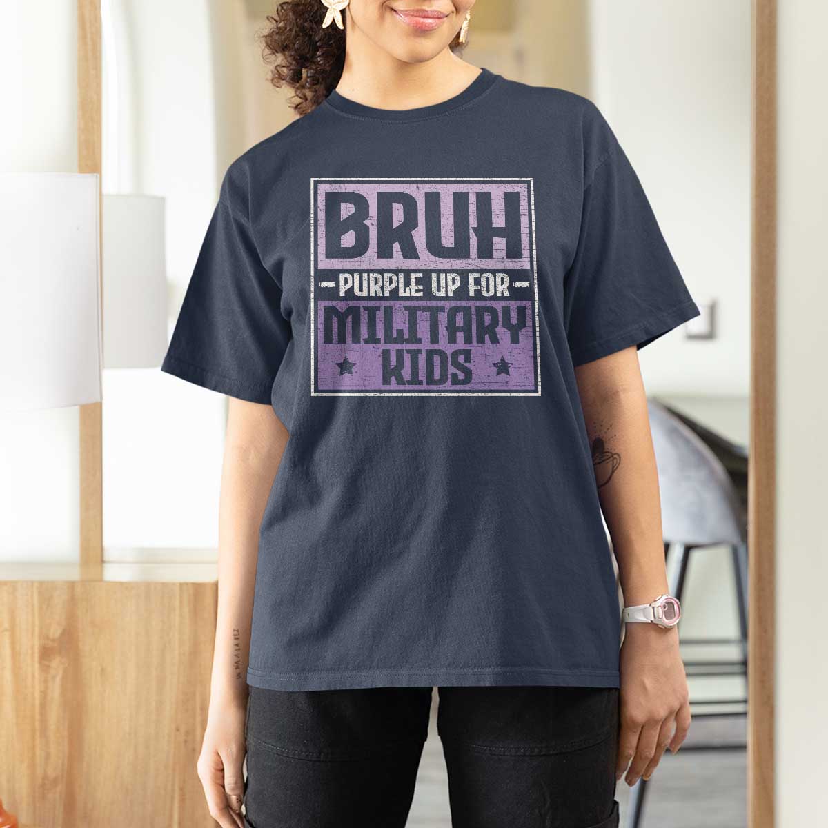 Bruh Purple Up For Military Kids T Shirt For Women Support Military Kids