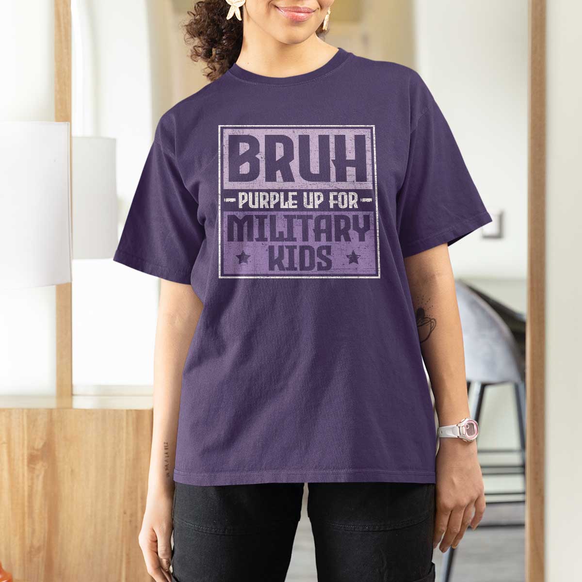 Bruh Purple Up For Military Kids T Shirt For Women Support Military Kids