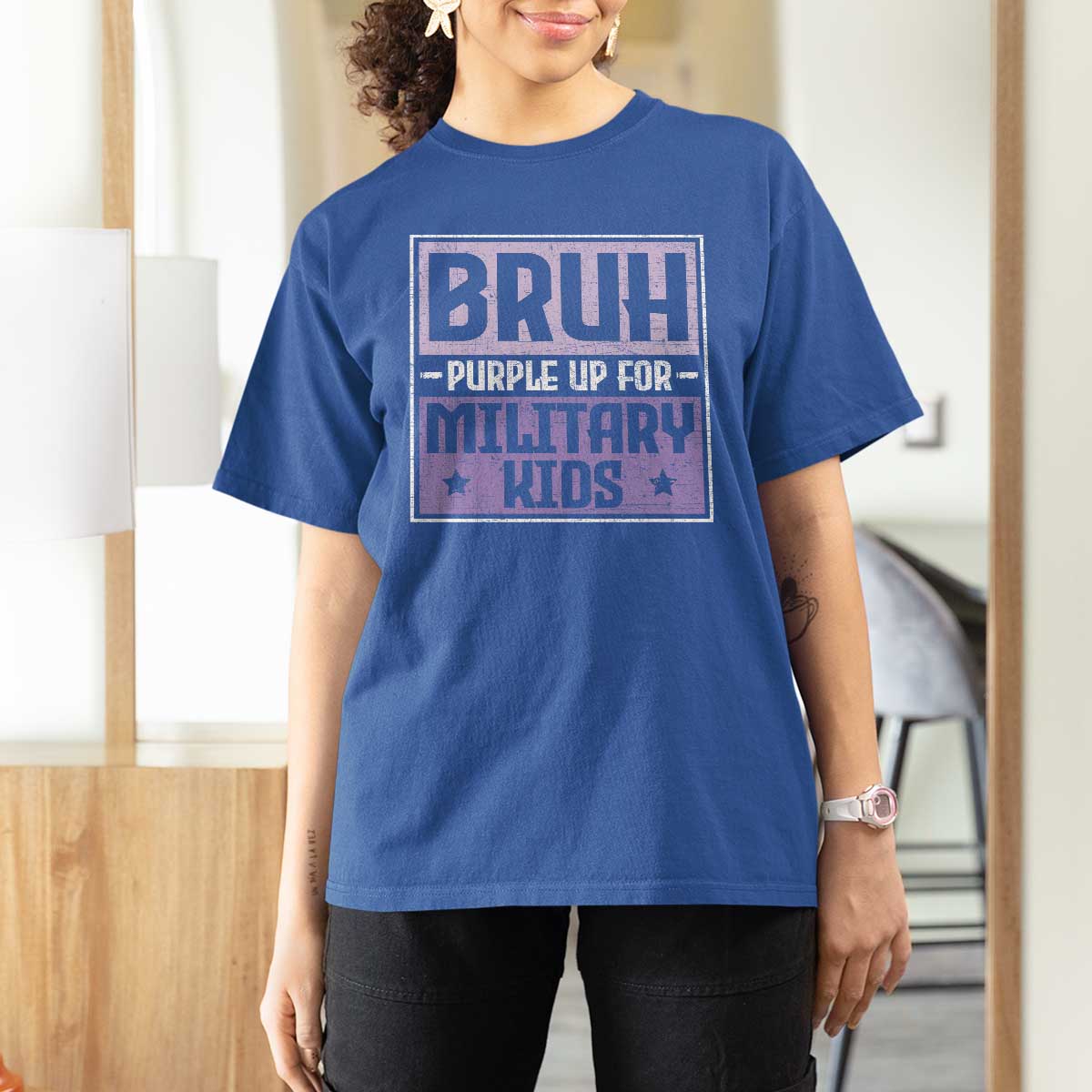 Bruh Purple Up For Military Kids T Shirt For Women Support Military Kids