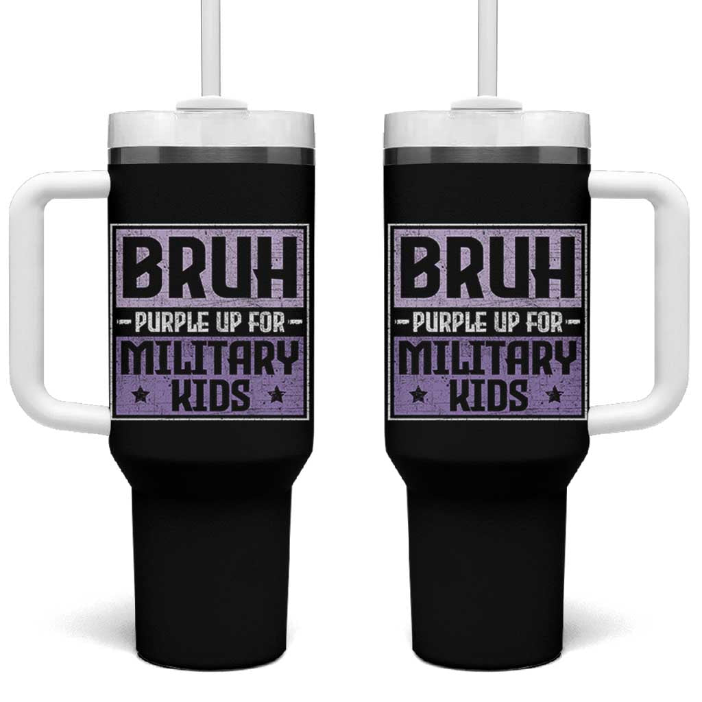 Bruh Purple Up For Military Kids Tumbler With Handle Support Military Kids