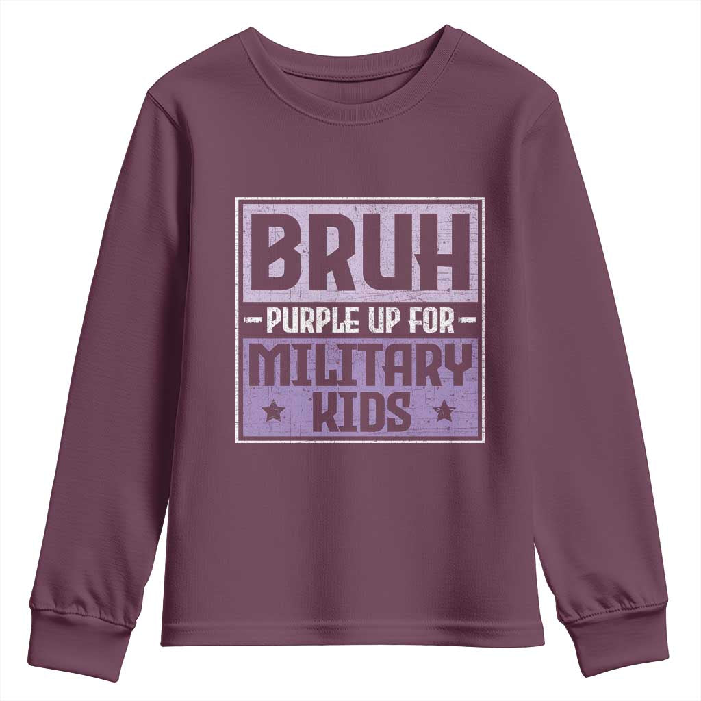 Bruh Purple Up For Military Kids Youth Sweatshirt Support Military Kids