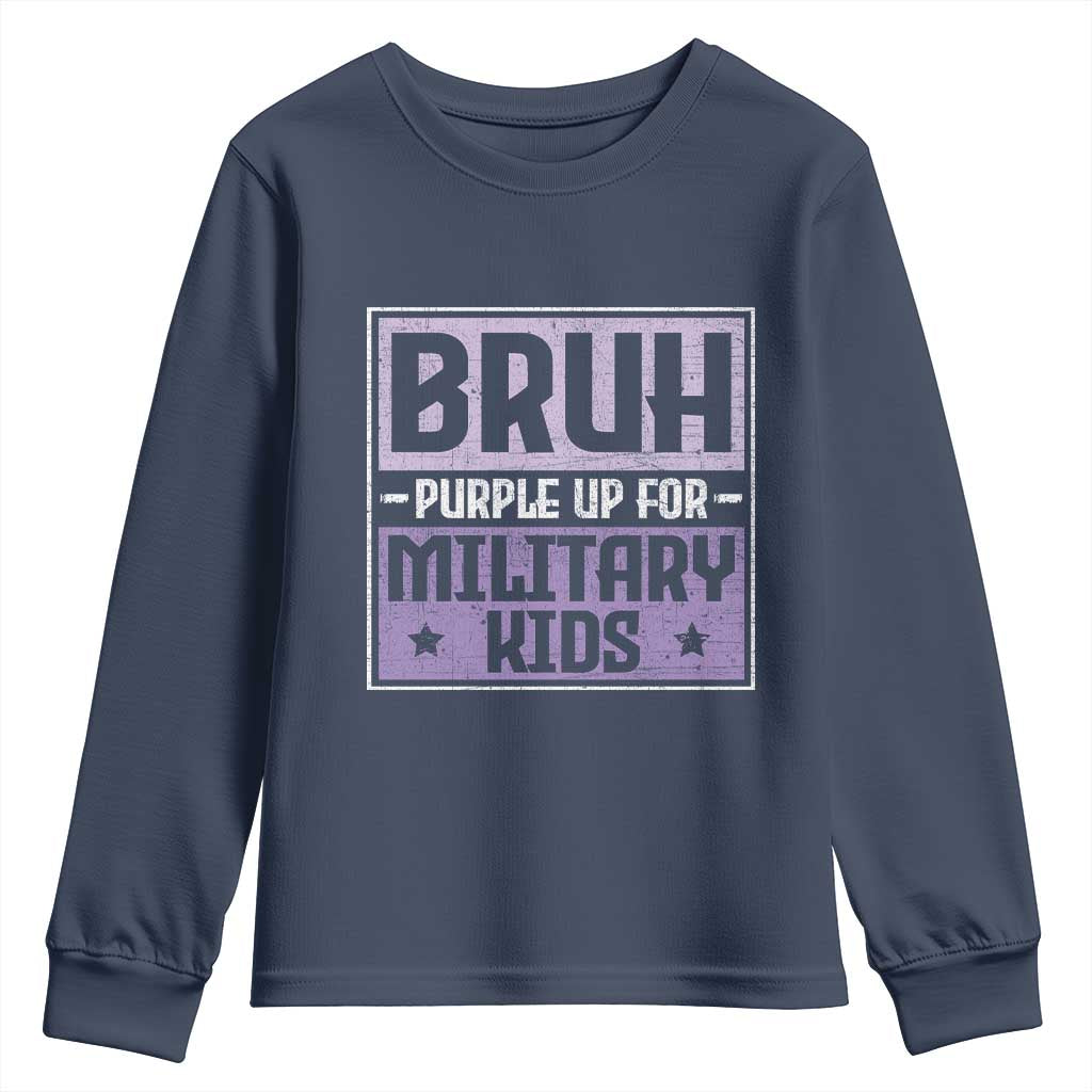 Bruh Purple Up For Military Kids Youth Sweatshirt Support Military Kids