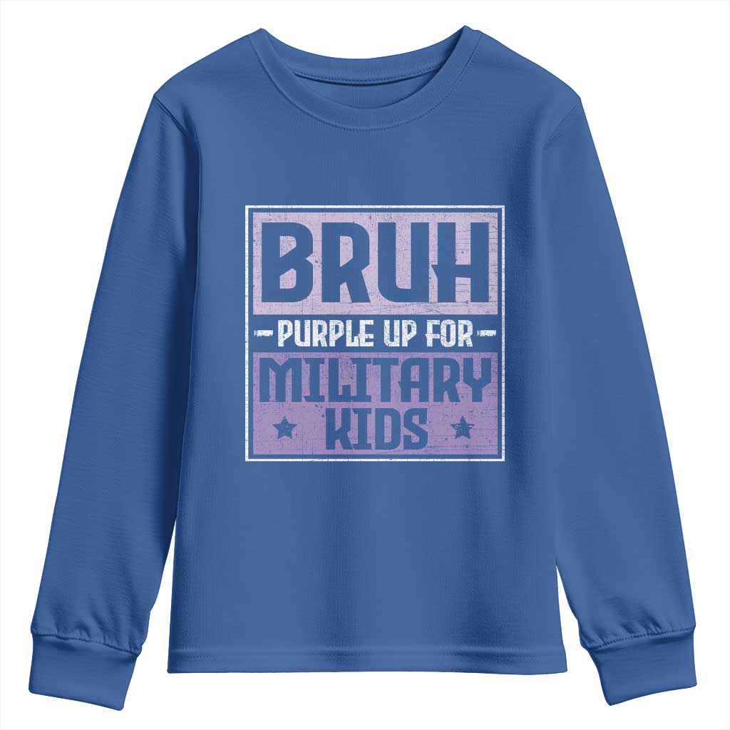 Bruh Purple Up For Military Kids Youth Sweatshirt Support Military Kids