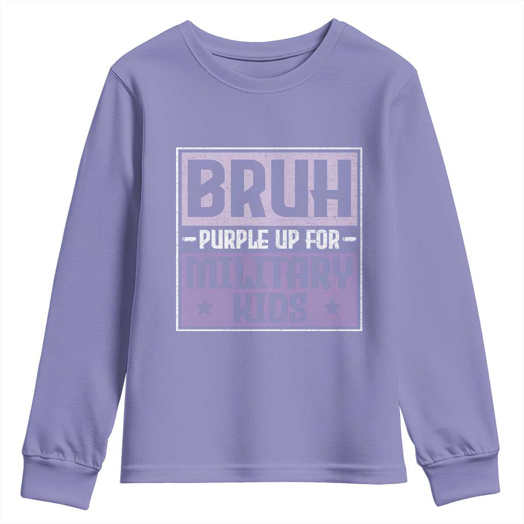 Bruh Purple Up For Military Kids Youth Sweatshirt Support Military Kids