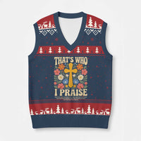 Vintage Jesus V-Neck Knit Sweater Vest Thats Who I Praise Boho Floral Christian Church God Faith