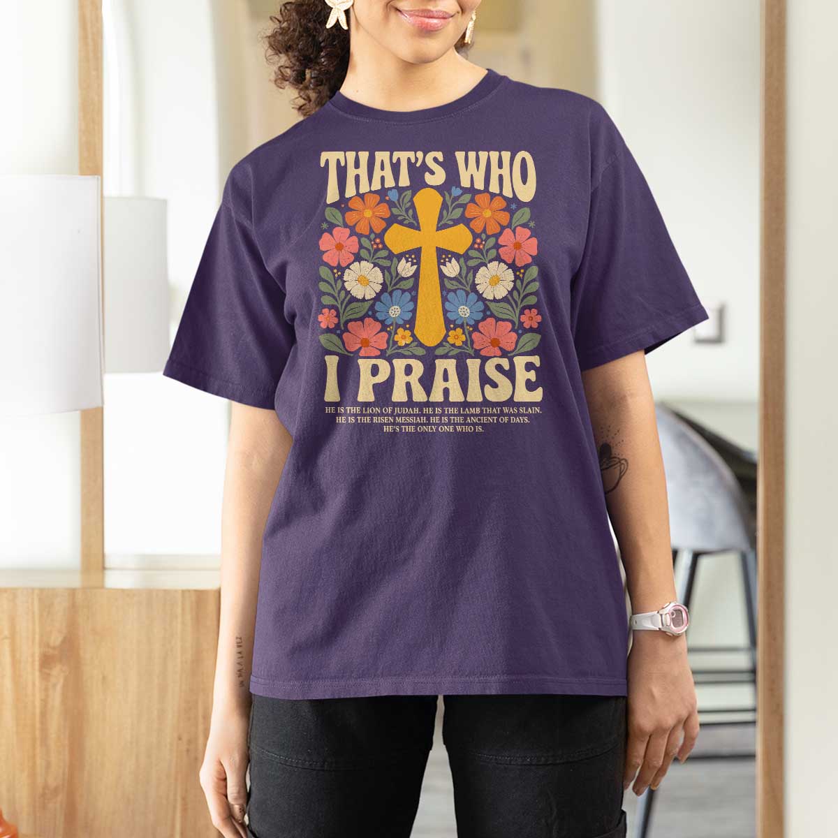Vintage Jesus T Shirt For Women Thats Who I Praise Boho Floral Christian Church God Faith
