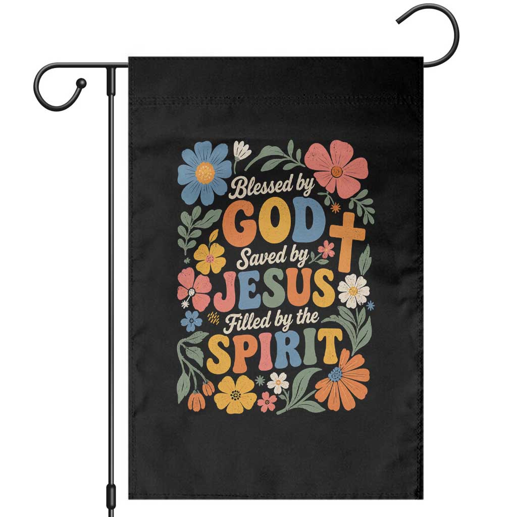 Boho Floral Christian Garden Flag Blessed Saved By Jesus Cross Flower
