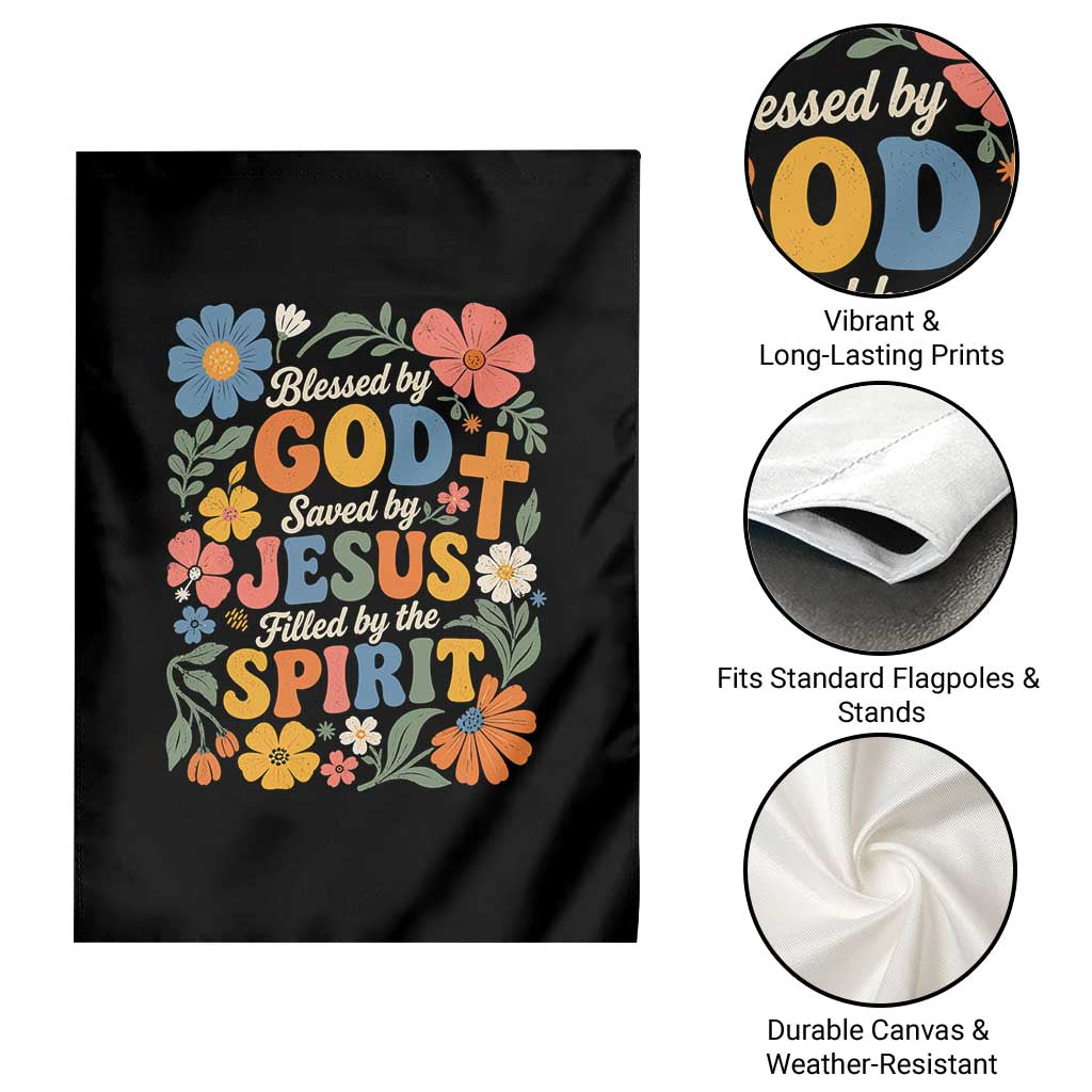 Boho Floral Christian Garden Flag Blessed Saved By Jesus Cross Flower