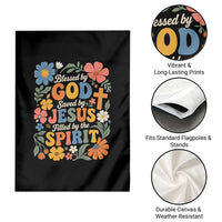 Boho Floral Christian Garden Flag Blessed Saved By Jesus Cross Flower