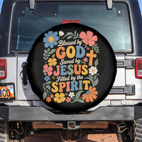 Boho Floral Christian Spare Tire Cover Blessed Saved By Jesus Cross Flower
