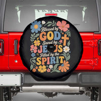 Boho Floral Christian Spare Tire Cover Blessed Saved By Jesus Cross Flower