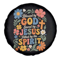 Boho Floral Christian Spare Tire Cover Blessed Saved By Jesus Cross Flower
