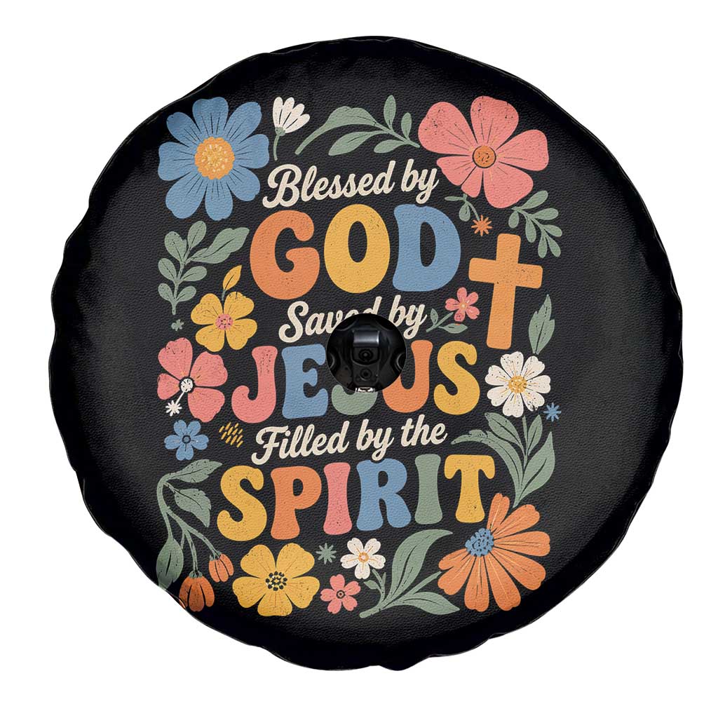 Boho Floral Christian Spare Tire Cover Blessed Saved By Jesus Cross Flower