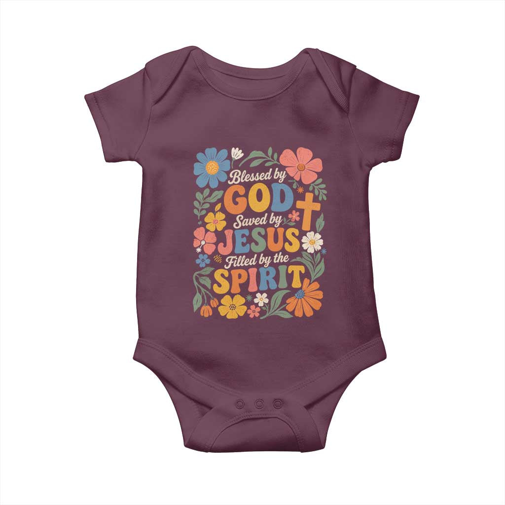 Boho Floral Christian Baby Onesie Blessed Saved By Jesus Cross Flower