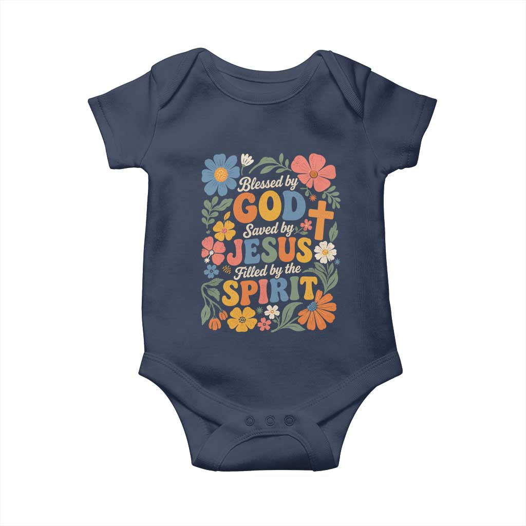 Boho Floral Christian Baby Onesie Blessed Saved By Jesus Cross Flower