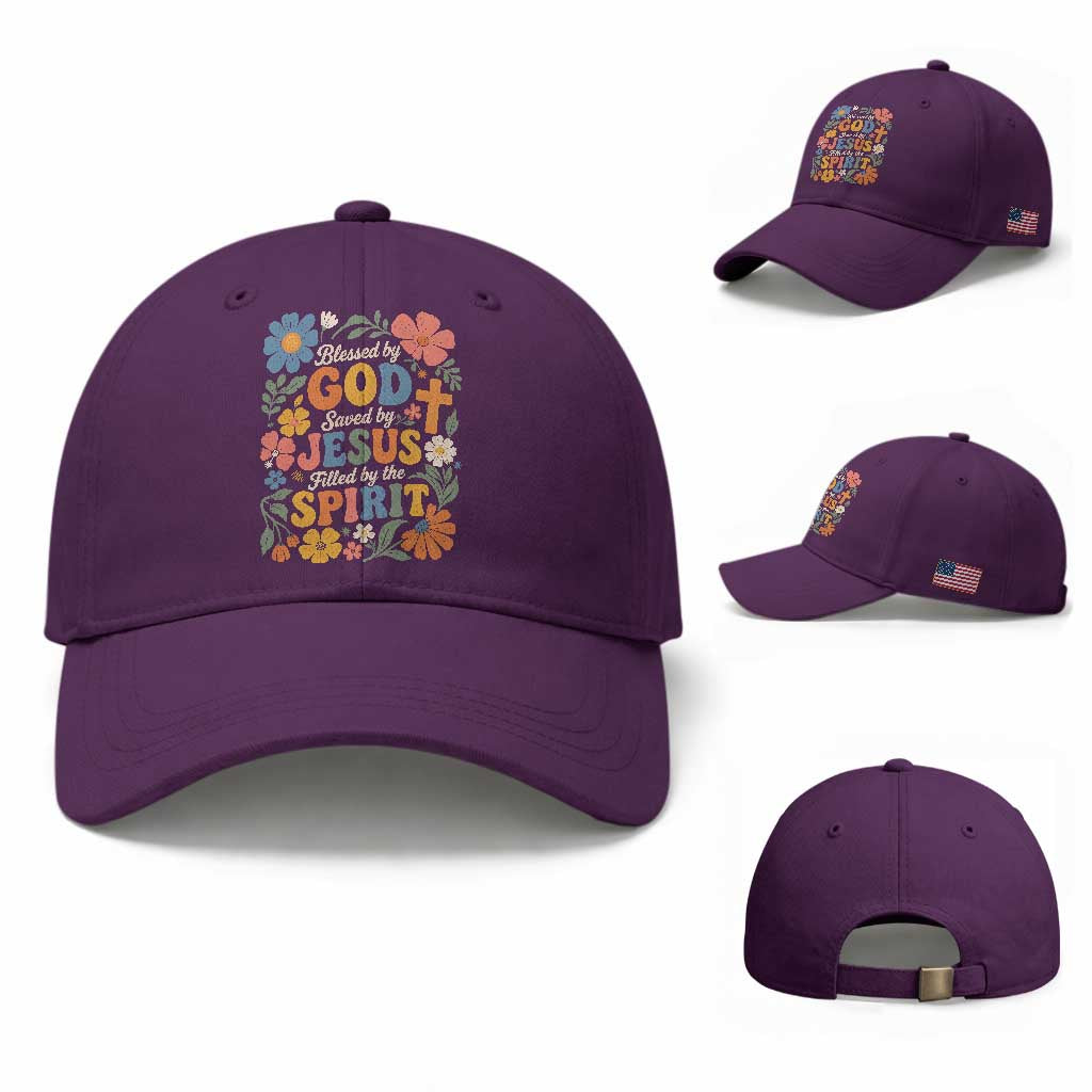 Boho Floral Christian Baseball Cap Blessed Saved By Jesus Cross Flower