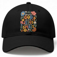 Boho Floral Christian Baseball Cap Blessed Saved By Jesus Cross Flower