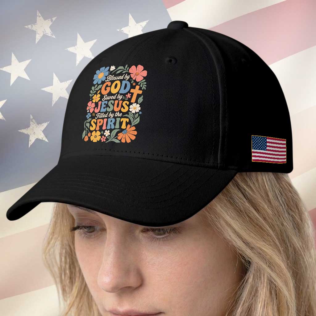 Boho Floral Christian Baseball Cap Blessed Saved By Jesus Cross Flower
