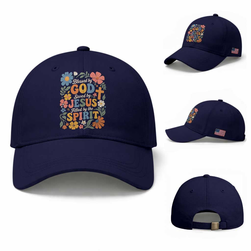 Boho Floral Christian Baseball Cap Blessed Saved By Jesus Cross Flower