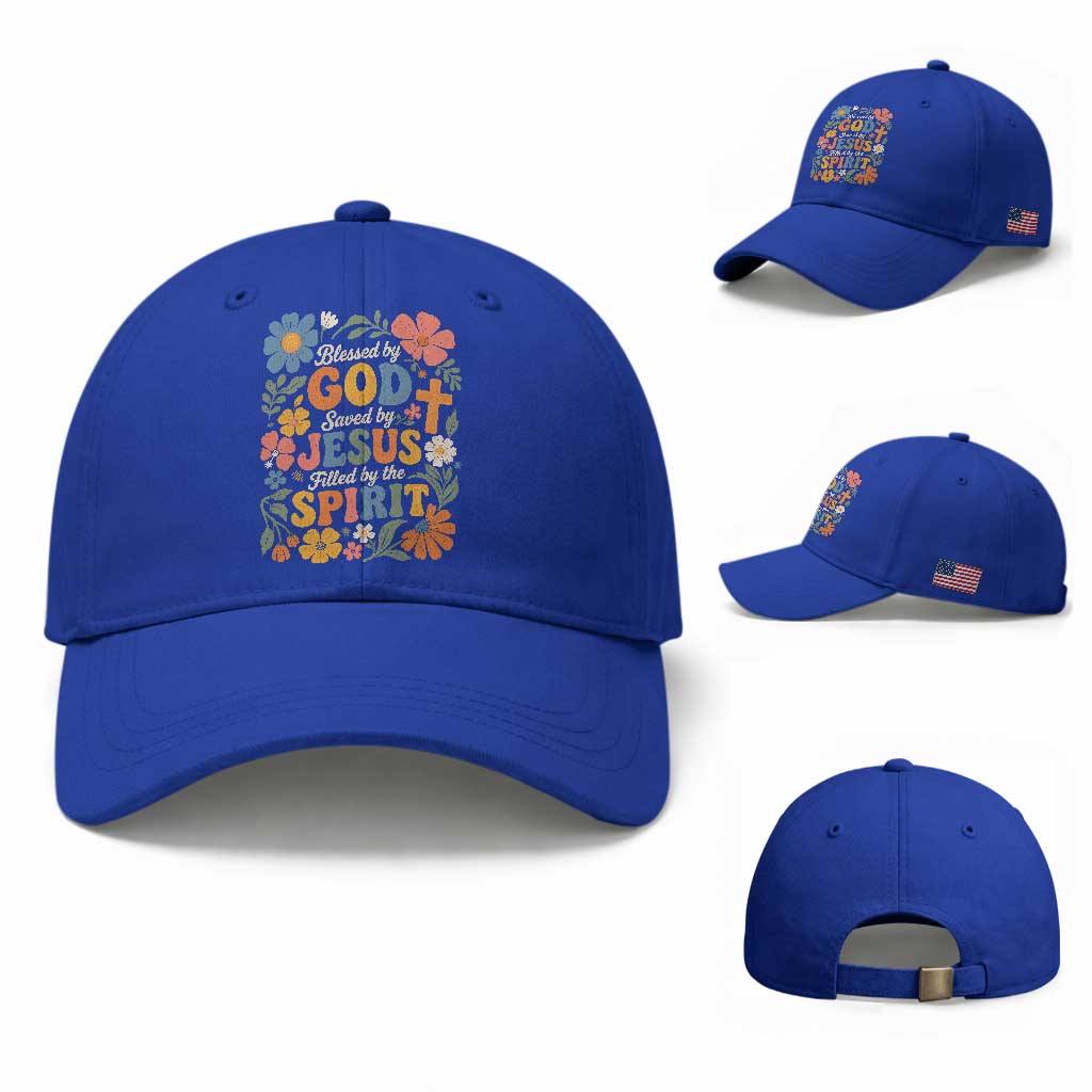 Boho Floral Christian Baseball Cap Blessed Saved By Jesus Cross Flower