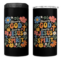 Boho Floral Christian 4 in 1 Can Cooler Tumbler Blessed Saved By Jesus Cross Flower
